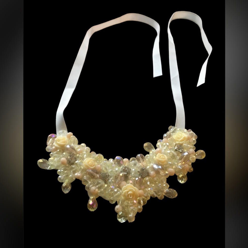 Handmade Beaded Collar Necklace w Felted Back